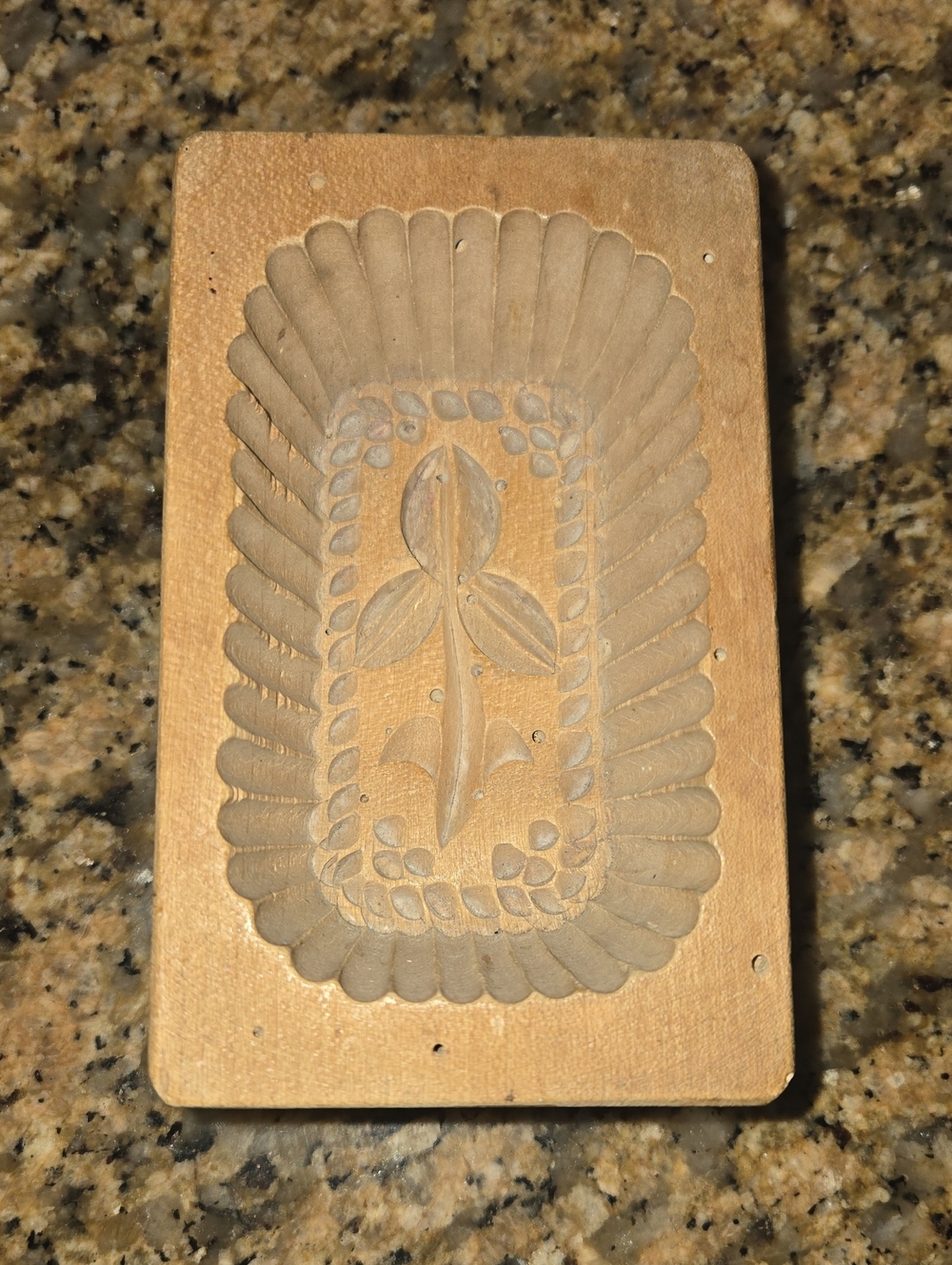 Antique French Hand Carved Wooden Butter Mold with Flower Design